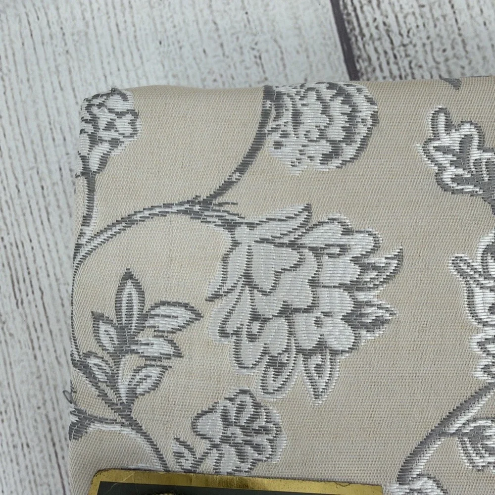 Croscill Shower Curtain Mila Linen Floral Jacquard Beige White Embroidered